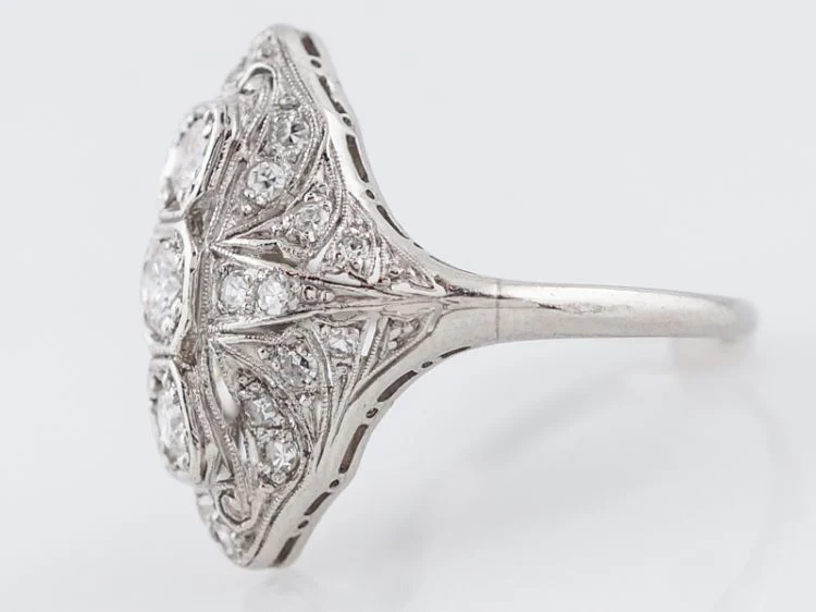 Antique Right Hand Ring Art Deco 1.05 Round Brilliant & Single Cut Diamonds in Platinum - Image 3