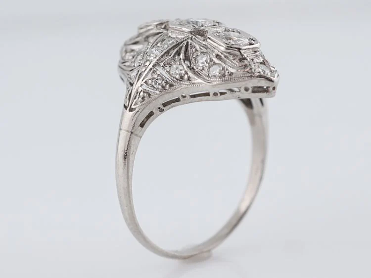 Antique Right Hand Ring Art Deco 1.05 Round Brilliant & Single Cut Diamonds in Platinum - Image 4