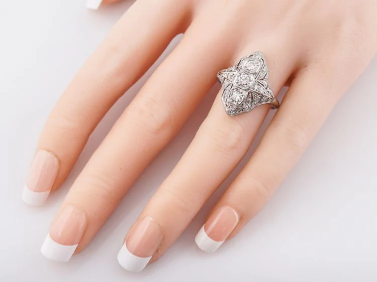 Antique Right Hand Ring Art Deco 1.05 Round Brilliant & Single Cut Diamonds in Platinum - Image 6