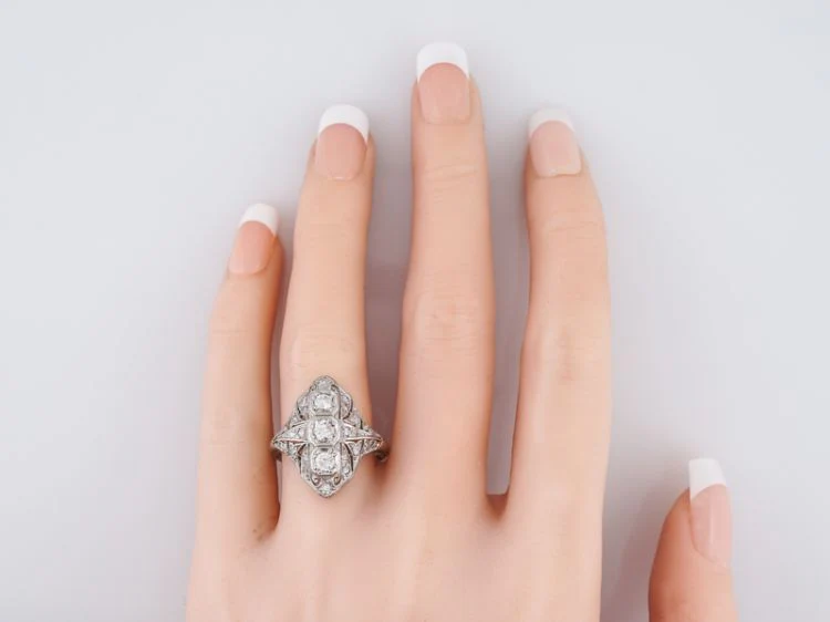 Antique Right Hand Ring Art Deco 1.05 Round Brilliant & Single Cut Diamonds in Platinum - Image 7