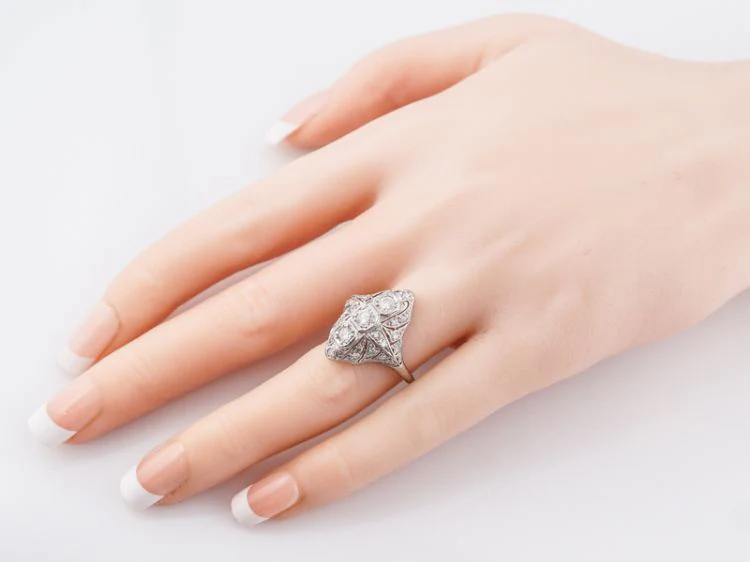 Antique Right Hand Ring Art Deco 1.05 Round Brilliant & Single Cut Diamonds in Platinum - Image 9