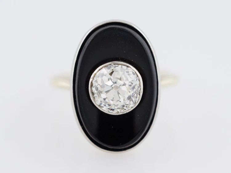 Antique Right Hand Ring Art Deco 1.10ct Old European Cut Diamond in 18k Yellow Gold