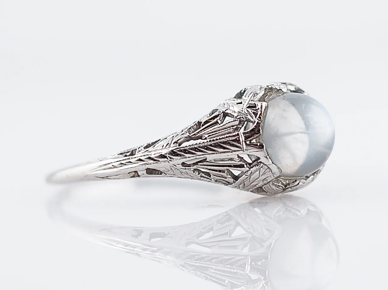 Antique Right Hand Ring Art Deco 1.65 Spheroid Cut Moonstone in 18K White Gold - Image 2