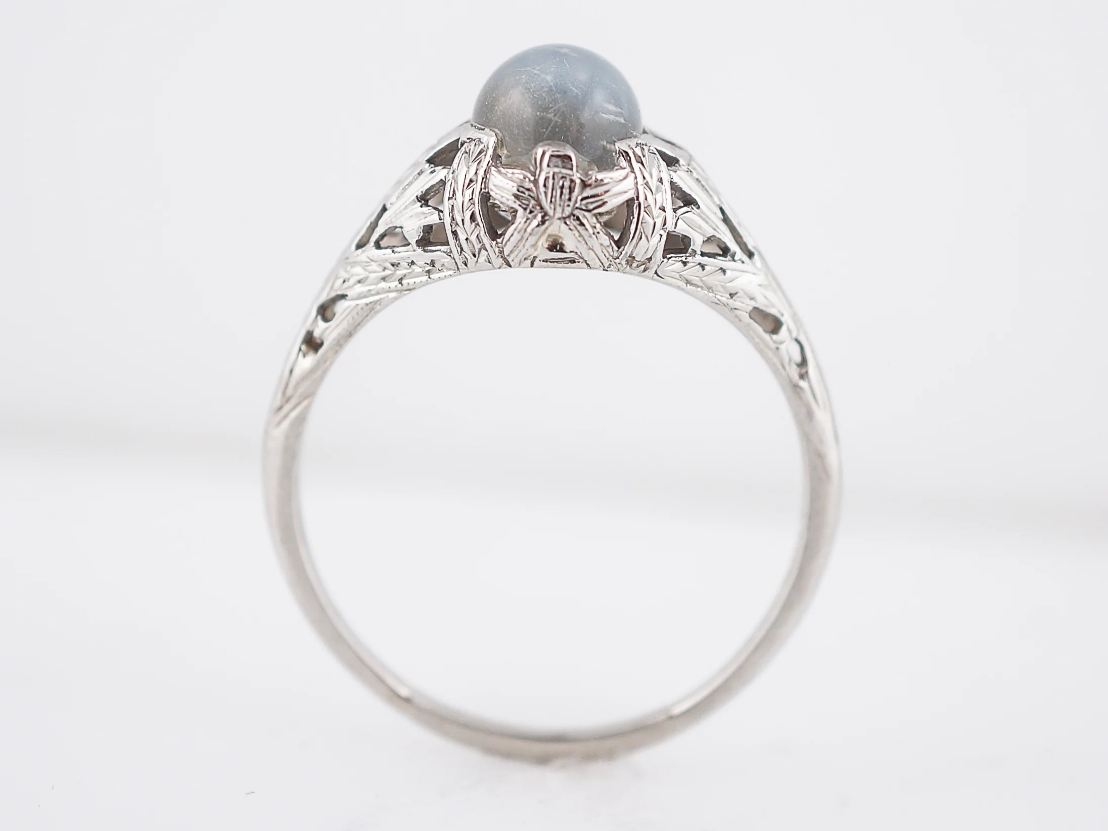Antique Right Hand Ring Art Deco 1.65 Spheroid Cut Moonstone in 18K White Gold - Image 3