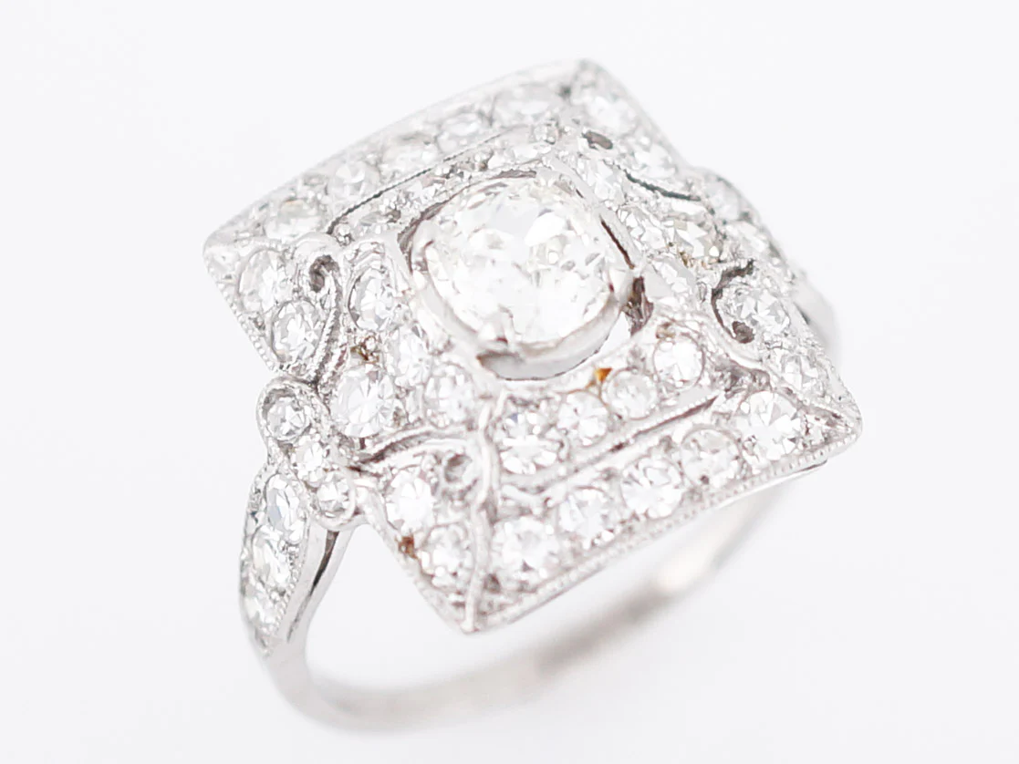 Antique Right Hand Ring Art Deco 1.68 Carat of Old Mine Cushion & Single Cut Diamonds in Platinum - Image 4