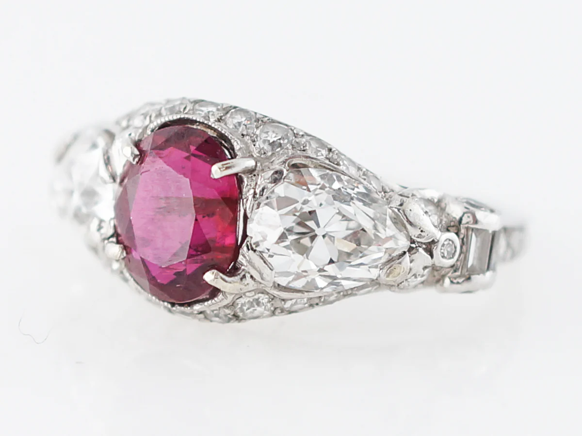 ***RTV11/23***Antique Right Hand Ring Art Deco 1.88 Oval Cut Ruby in Platinum - Image 2