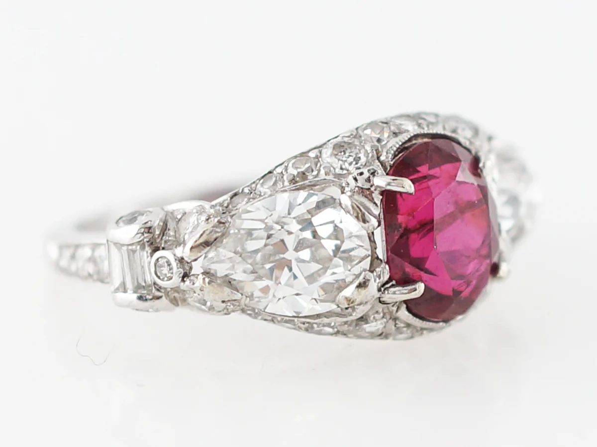 ***RTV11/23***Antique Right Hand Ring Art Deco 1.88 Oval Cut Ruby in Platinum - Image 3