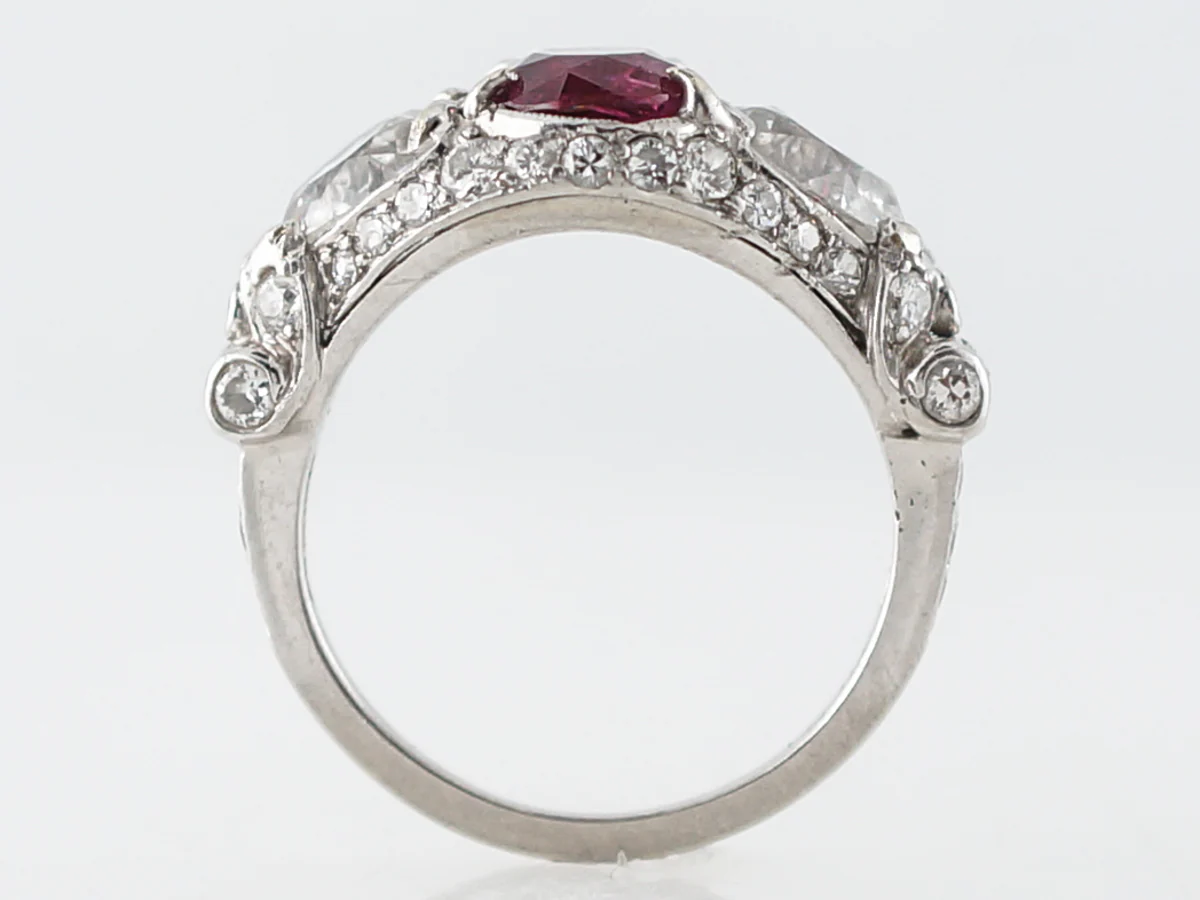 ***RTV11/23***Antique Right Hand Ring Art Deco 1.88 Oval Cut Ruby in Platinum - Image 4