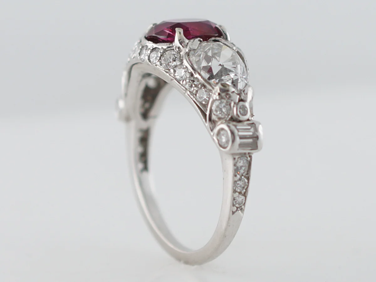 ***RTV11/23***Antique Right Hand Ring Art Deco 1.88 Oval Cut Ruby in Platinum - Image 5