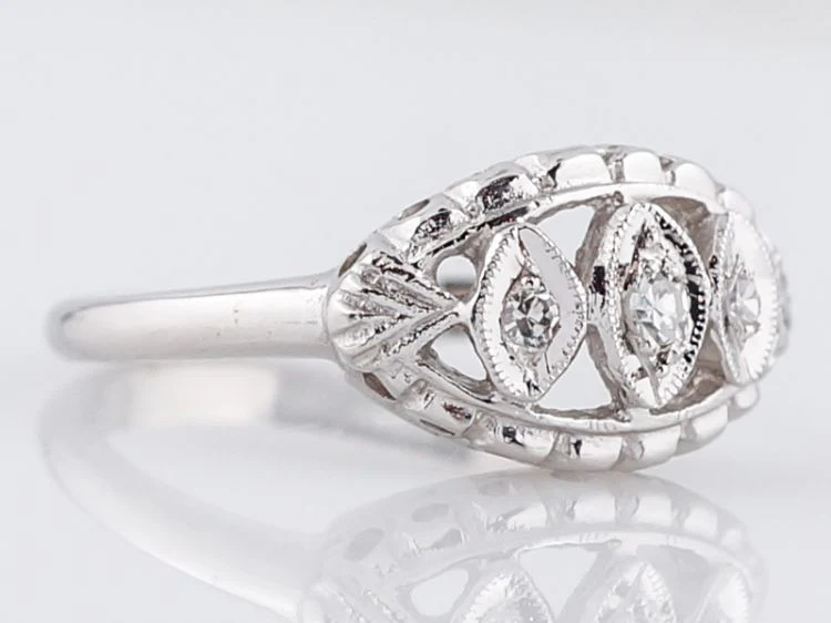 Antique Right Hand Ring Art Deco .13 Single Cut Diamonds in 14k White Gold - Image 2