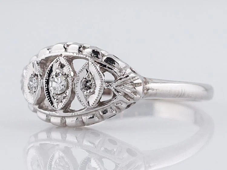 Antique Right Hand Ring Art Deco .13 Single Cut Diamonds in 14k White Gold - Image 3