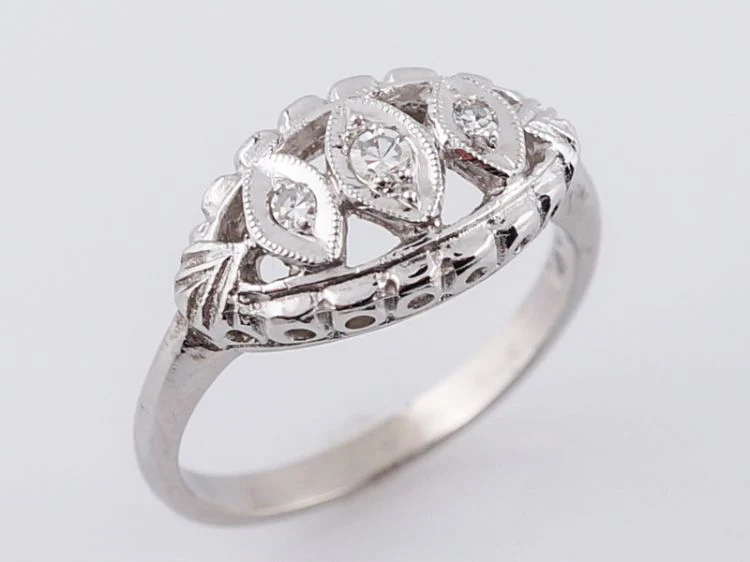 Antique Right Hand Ring Art Deco .13 Single Cut Diamonds in 14k White Gold - Image 4