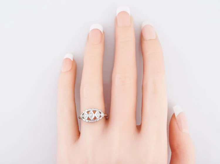 Antique Right Hand Ring Art Deco .13 Single Cut Diamonds in 14k White Gold - Image 7