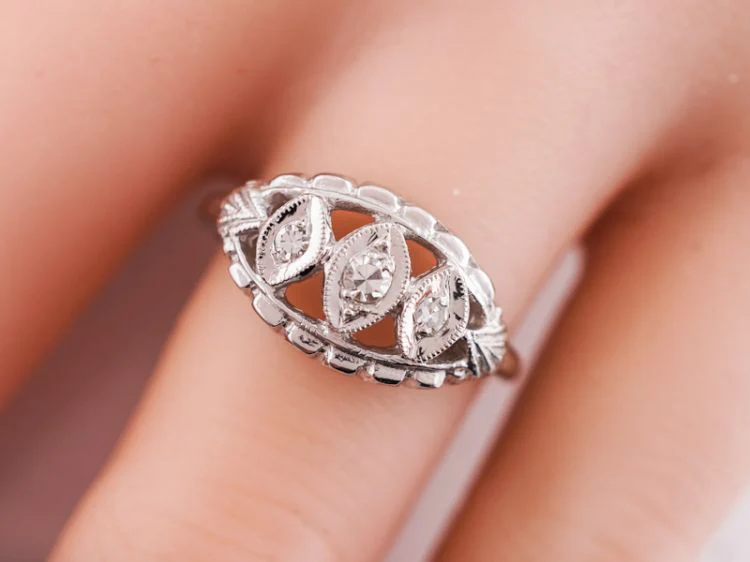 Antique Right Hand Ring Art Deco .13 Single Cut Diamonds in 14k White Gold - Image 8