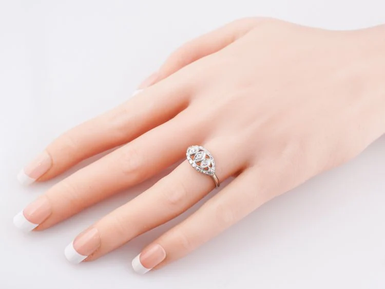 Antique Right Hand Ring Art Deco .13 Single Cut Diamonds in 14k White Gold - Image 9