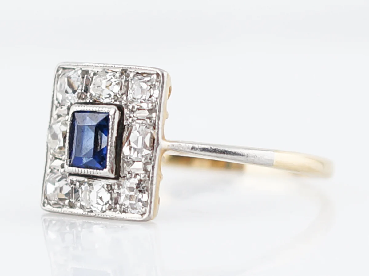 ***RTV 5/23/19***Antique Right Hand Ring Art Deco .17 Square Step Sapphire in 18K Yellow Gold & Platinum - Image 2