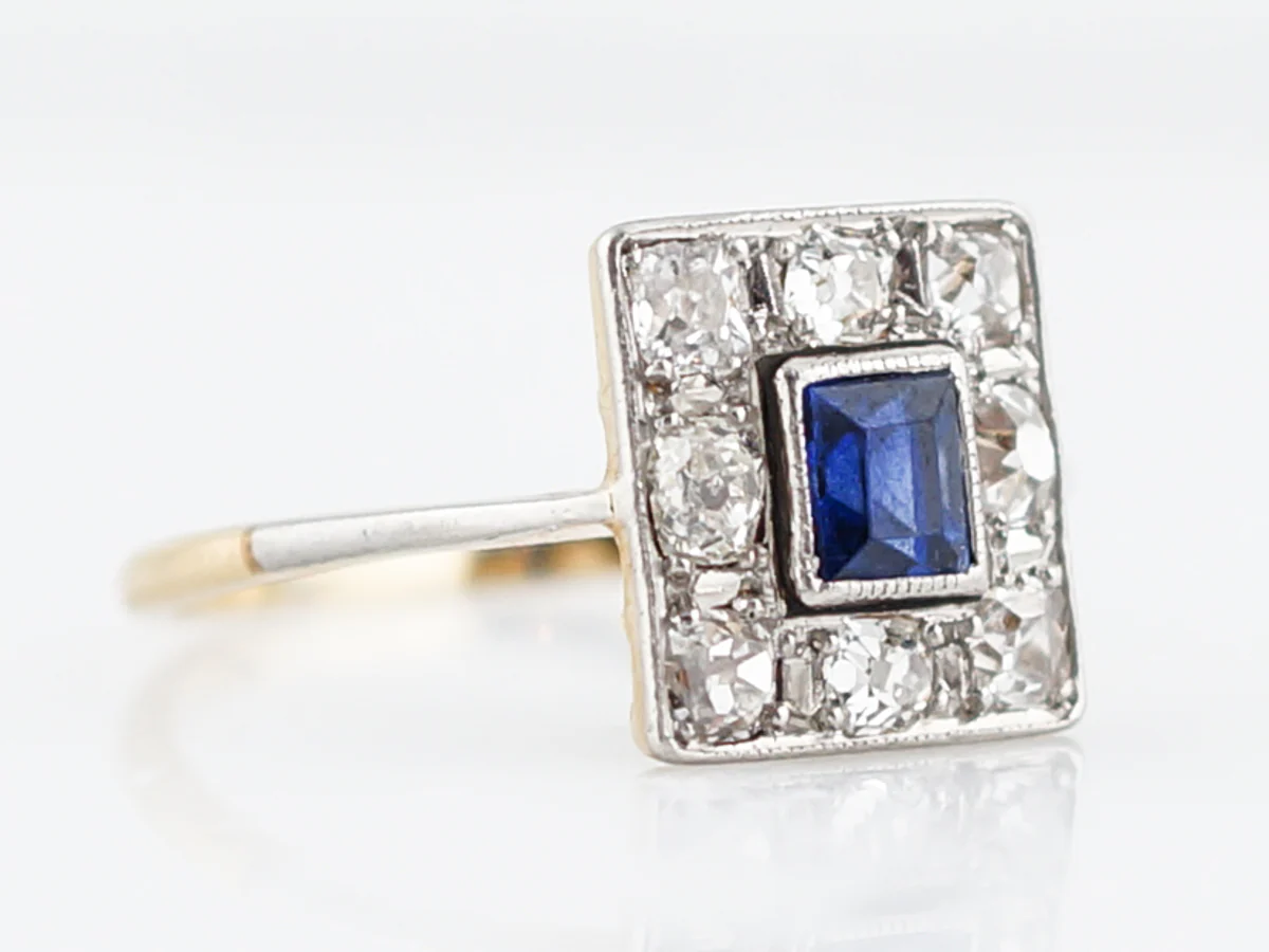 ***RTV 5/23/19***Antique Right Hand Ring Art Deco .17 Square Step Sapphire in 18K Yellow Gold & Platinum - Image 3