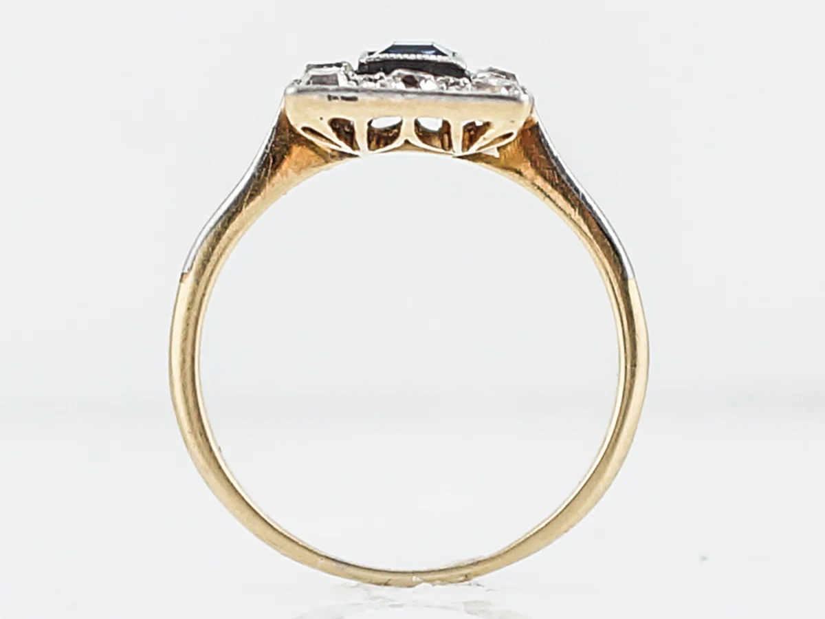 ***RTV 5/23/19***Antique Right Hand Ring Art Deco .17 Square Step Sapphire in 18K Yellow Gold & Platinum - Image 5