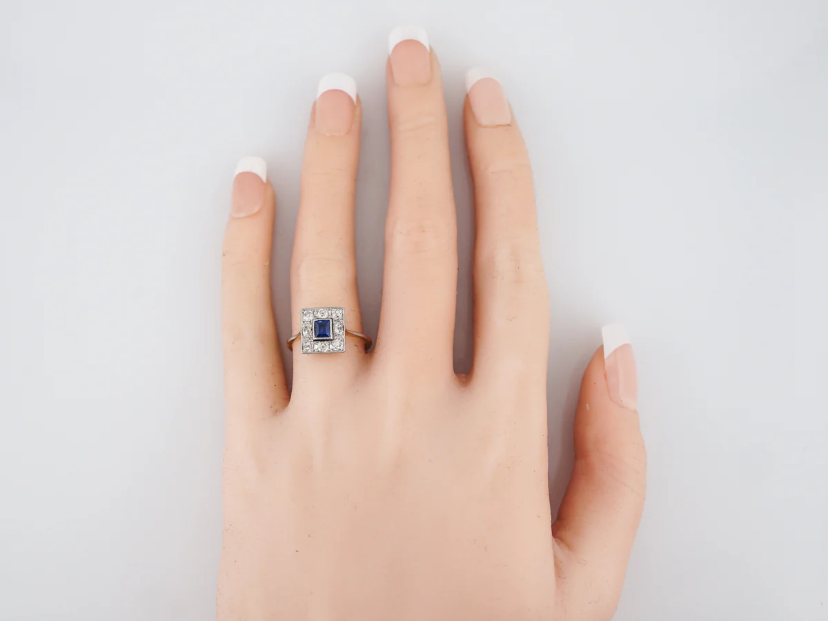 ***RTV 5/23/19***Antique Right Hand Ring Art Deco .17 Square Step Sapphire in 18K Yellow Gold & Platinum - Image 6