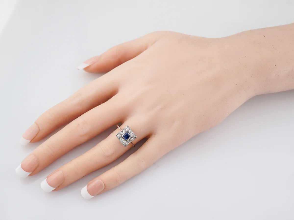 ***RTV 5/23/19***Antique Right Hand Ring Art Deco .17 Square Step Sapphire in 18K Yellow Gold & Platinum - Image 7