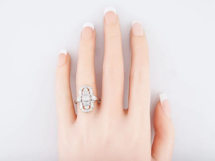 Antique Right Hand Ring Art Deco .18 Old European & Single Cut Diamond in 18k White Gold - Image 6