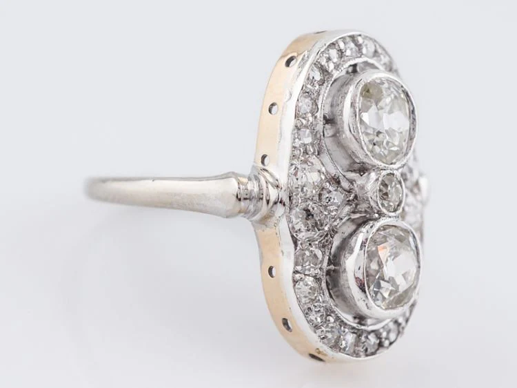 Antique Right Hand Ring Art Deco 2.03 Old Mine Cut Diamonds in 14k White Gold - Image 2