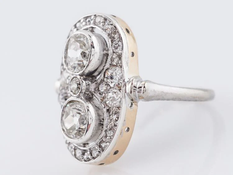 Antique Right Hand Ring Art Deco 2.03 Old Mine Cut Diamonds in 14k White Gold - Image 3