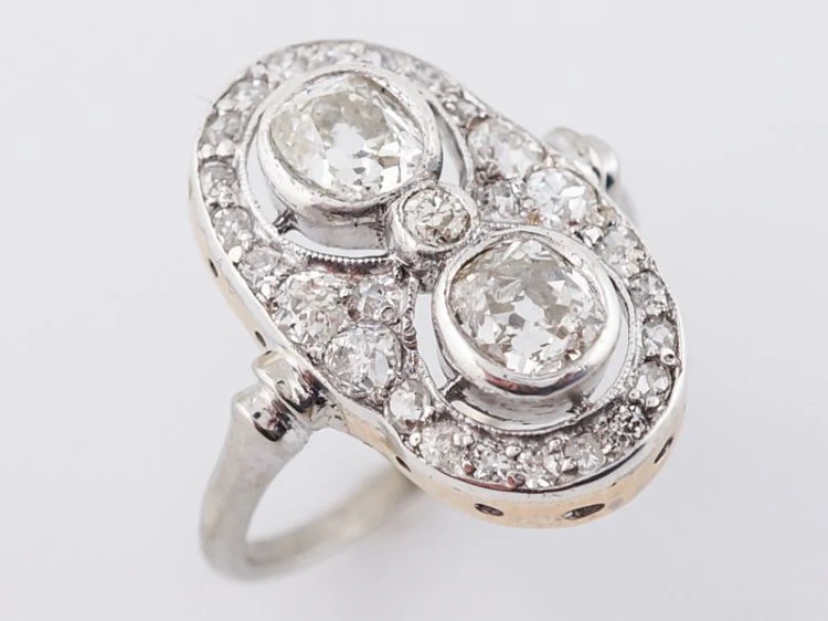 Antique Right Hand Ring Art Deco 2.03 Old Mine Cut Diamonds in 14k White Gold - Image 4
