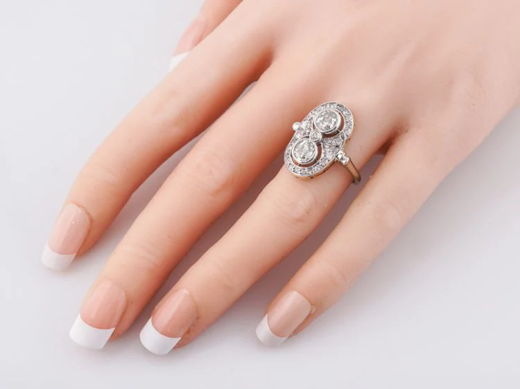 Antique Right Hand Ring Art Deco 2.03 Old Mine Cut Diamonds in 14k White Gold - Image 6