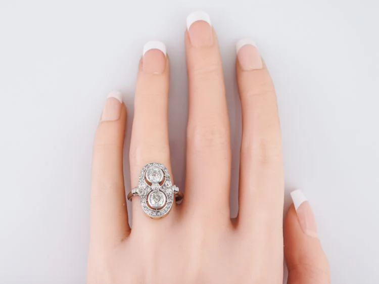 Antique Right Hand Ring Art Deco 2.03 Old Mine Cut Diamonds in 14k White Gold - Image 7