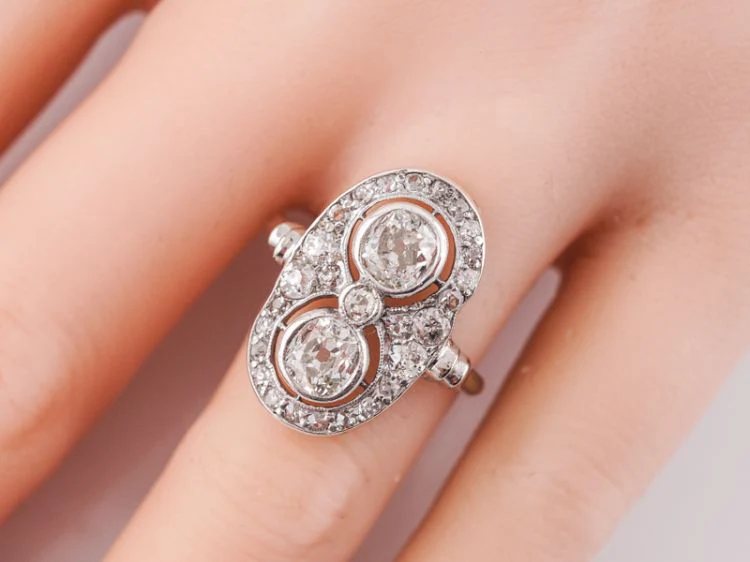 Antique Right Hand Ring Art Deco 2.03 Old Mine Cut Diamonds in 14k White Gold - Image 8