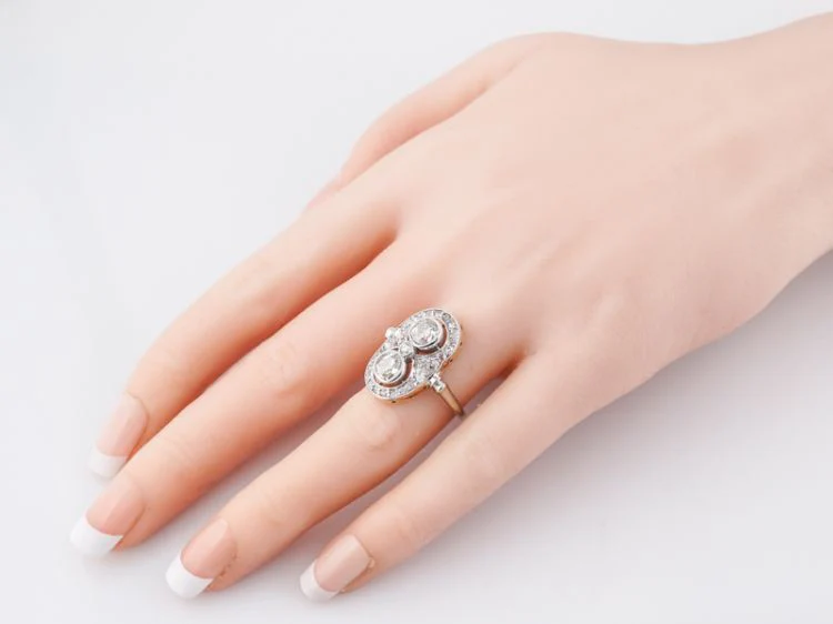 Antique Right Hand Ring Art Deco 2.03 Old Mine Cut Diamonds in 14k White Gold - Image 9