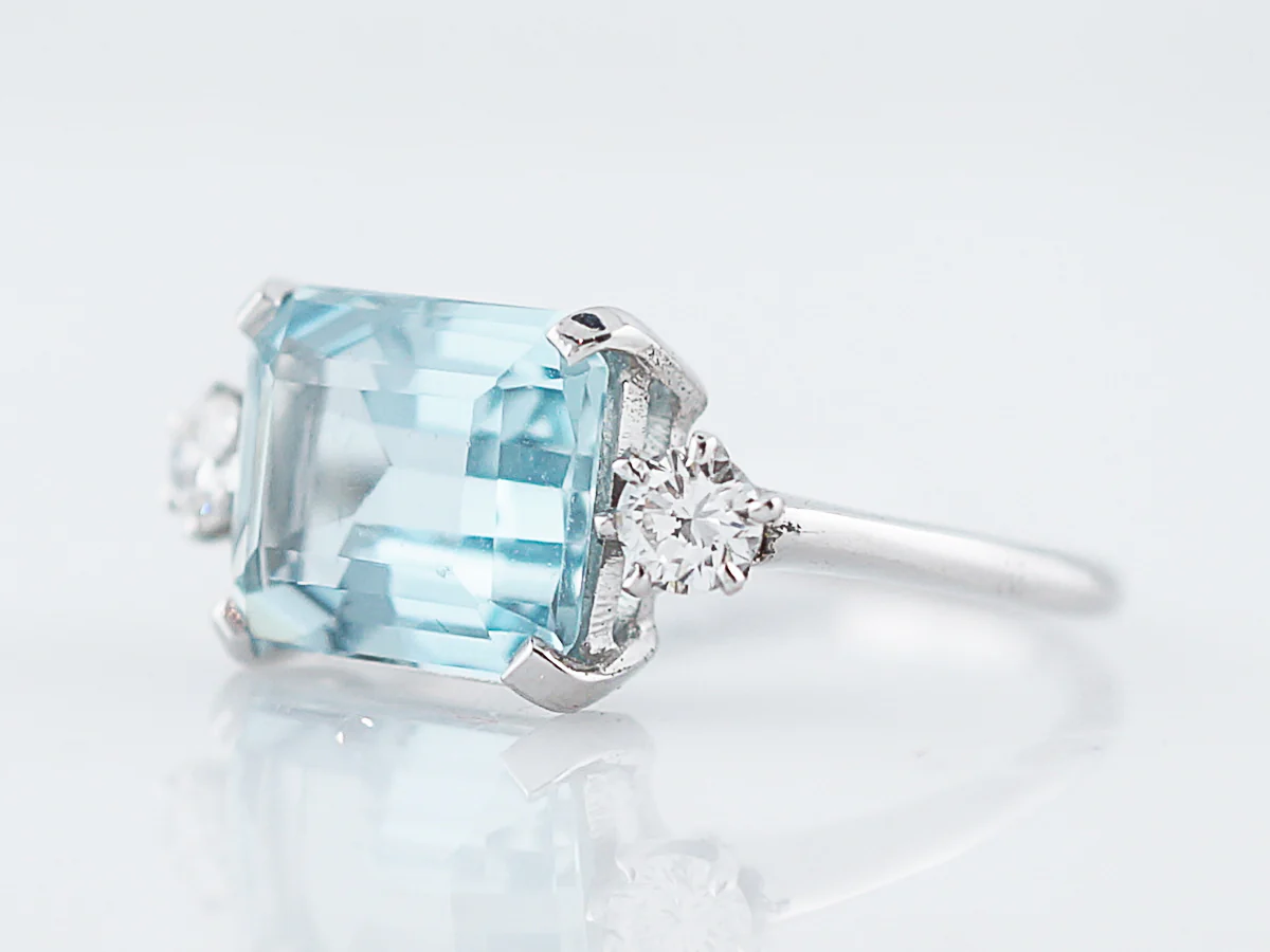 ***RTV***Antique Right Hand Ring Art Deco 2.71 Emerald Cut Aquamarine in Platinum - Image 2