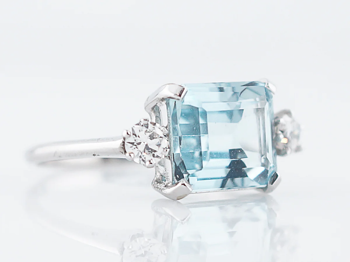 ***RTV***Antique Right Hand Ring Art Deco 2.71 Emerald Cut Aquamarine in Platinum - Image 3