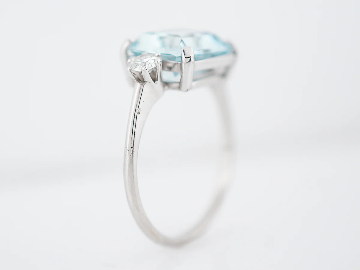 ***RTV***Antique Right Hand Ring Art Deco 2.71 Emerald Cut Aquamarine in Platinum - Image 5