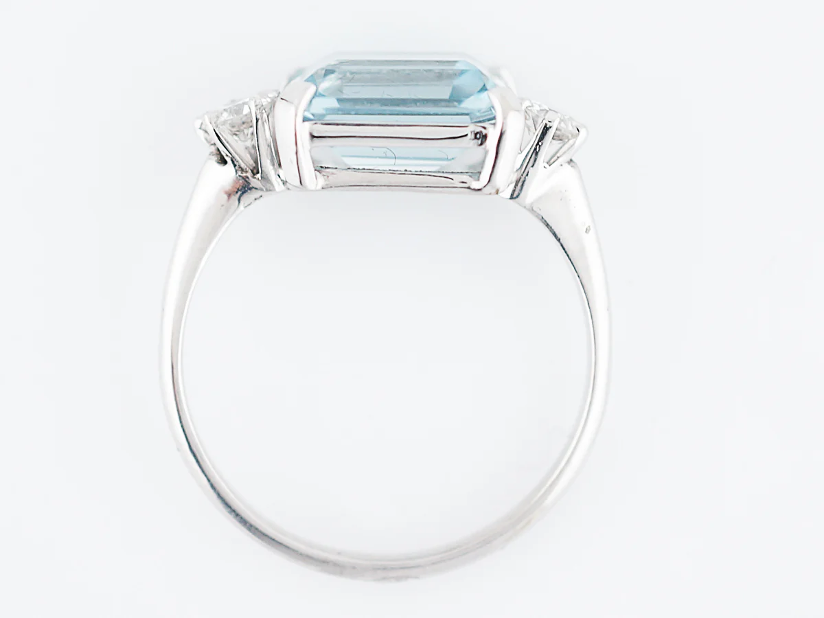 Antique Right Hand Ring Art Deco 2.71 Emerald Cut Aquamarine in Platinum - Image 7