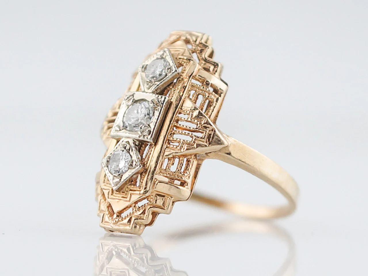 Antique Right Hand Ring Art Deco .22 Round Brilliant & Single Cut Diamonds in 14k Yellow Gold - Image 2