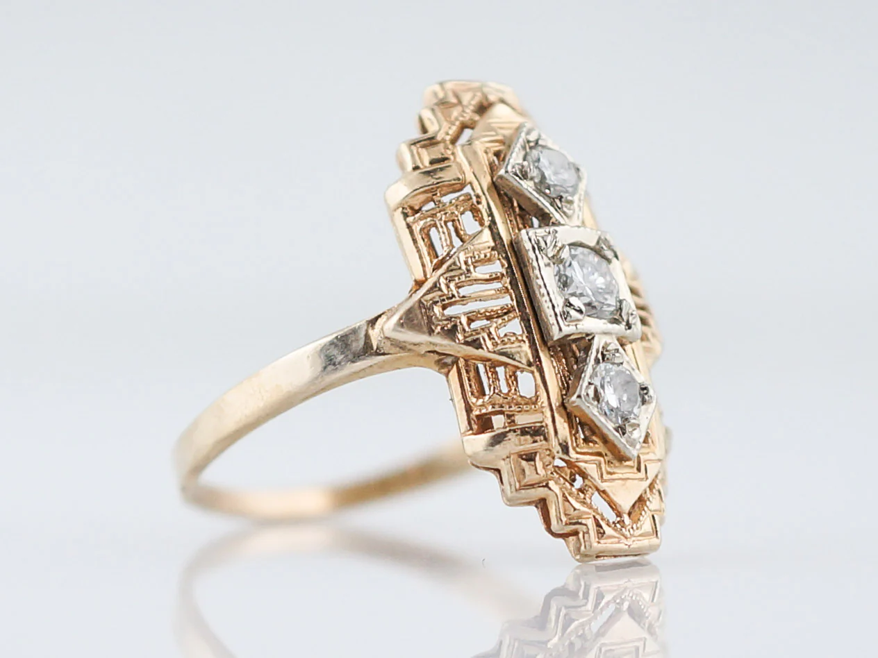 Antique Right Hand Ring Art Deco .22 Round Brilliant & Single Cut Diamonds in 14k Yellow Gold - Image 3