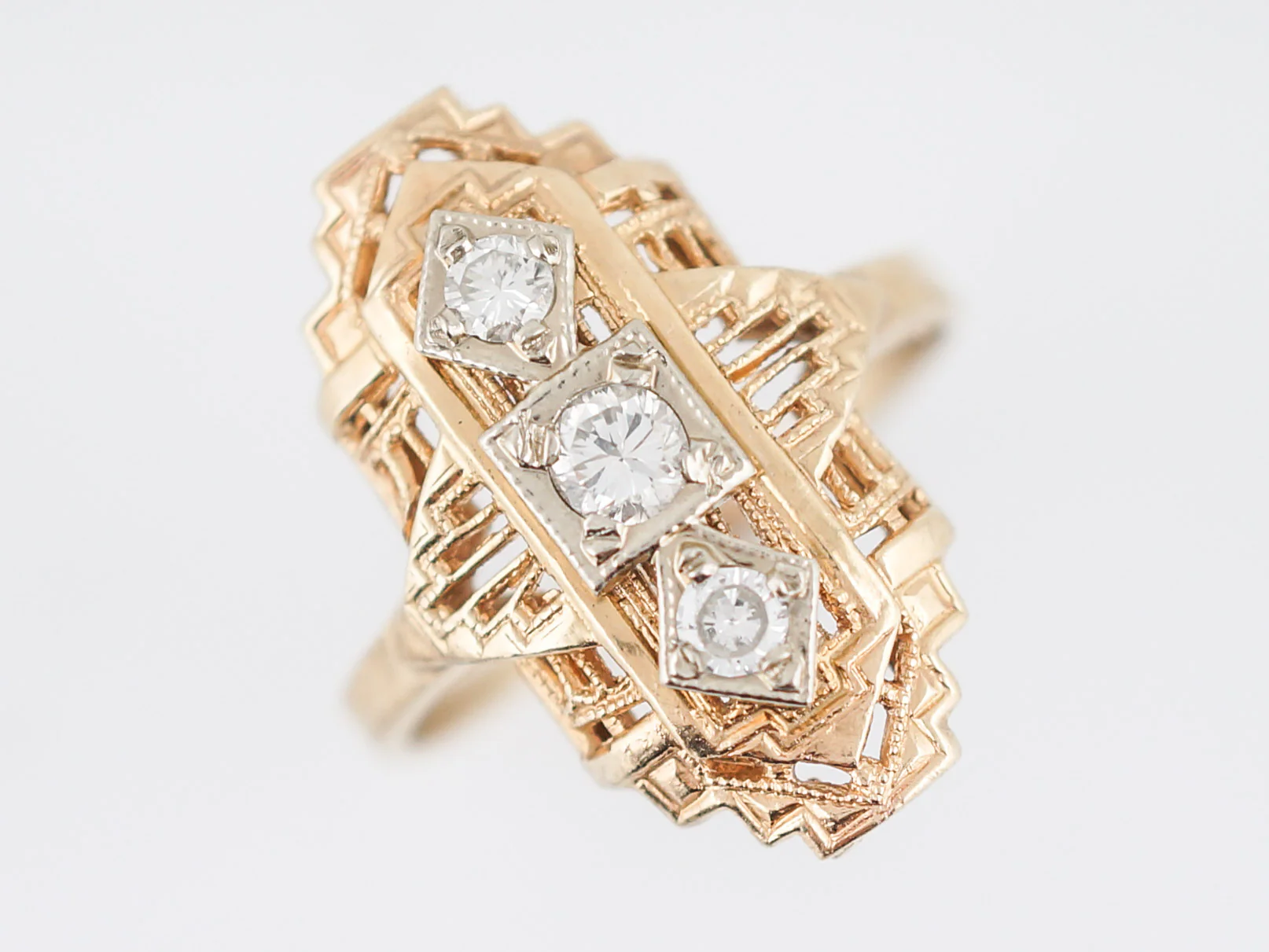 Antique Right Hand Ring Art Deco .22 Round Brilliant & Single Cut Diamonds in 14k Yellow Gold - Image 4