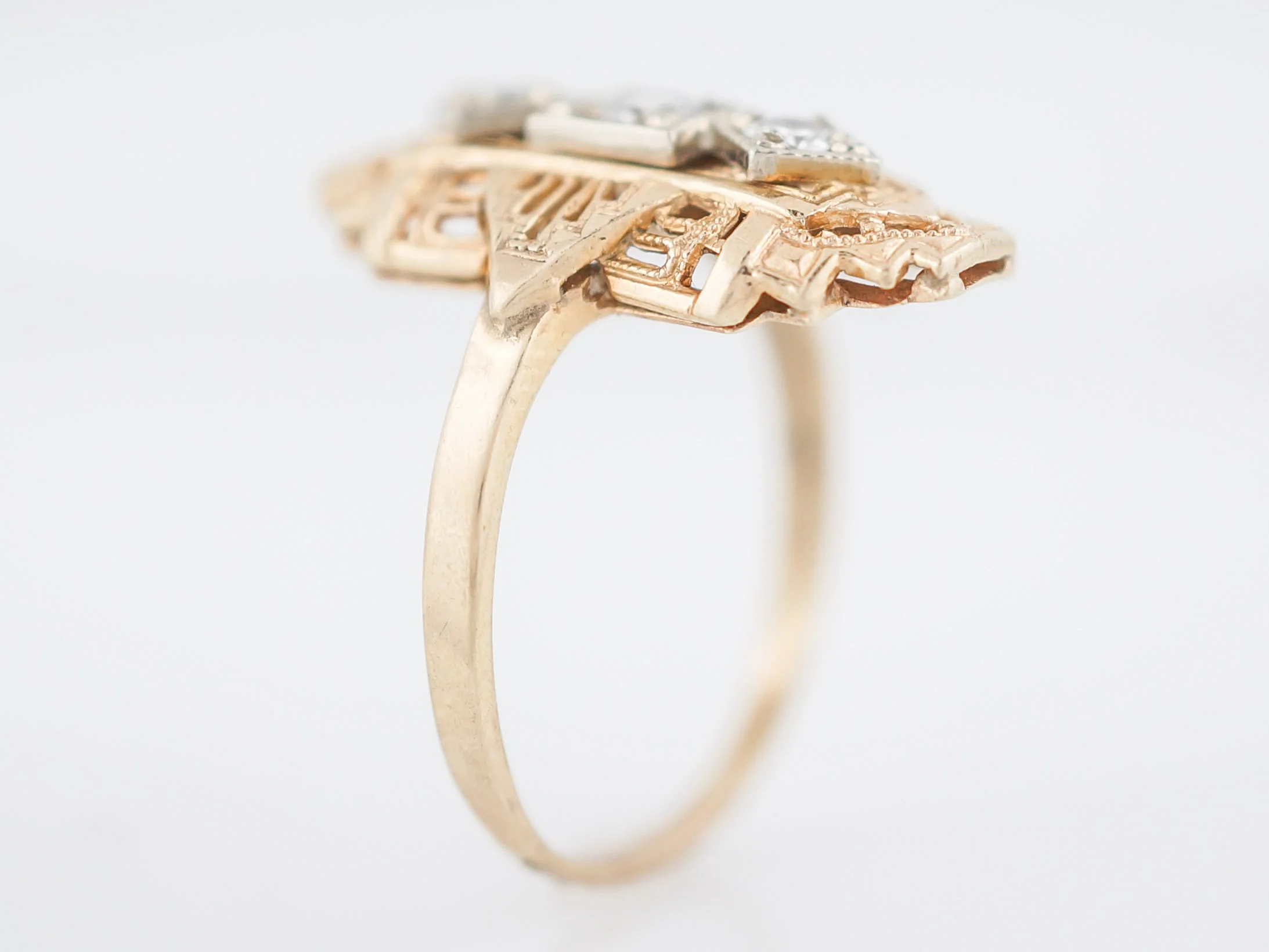 Antique Right Hand Ring Art Deco .22 Round Brilliant & Single Cut Diamonds in 14k Yellow Gold - Image 5