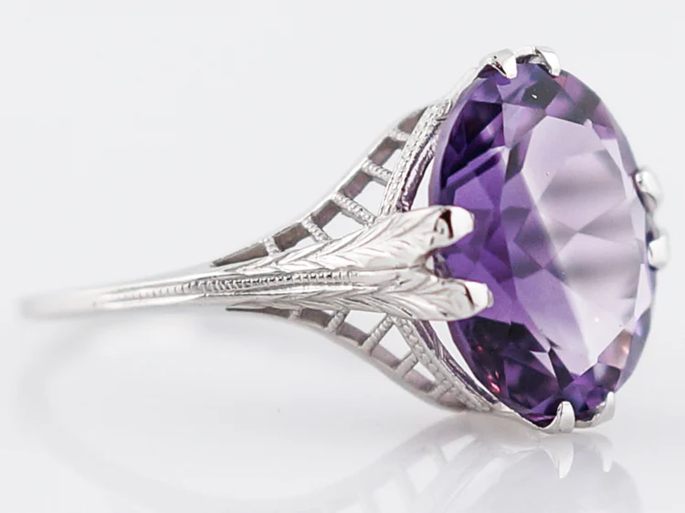 Antique Right Hand Ring Art Deco 3.25 Oval Cut Amethyst in 18k White Gold - Image 2