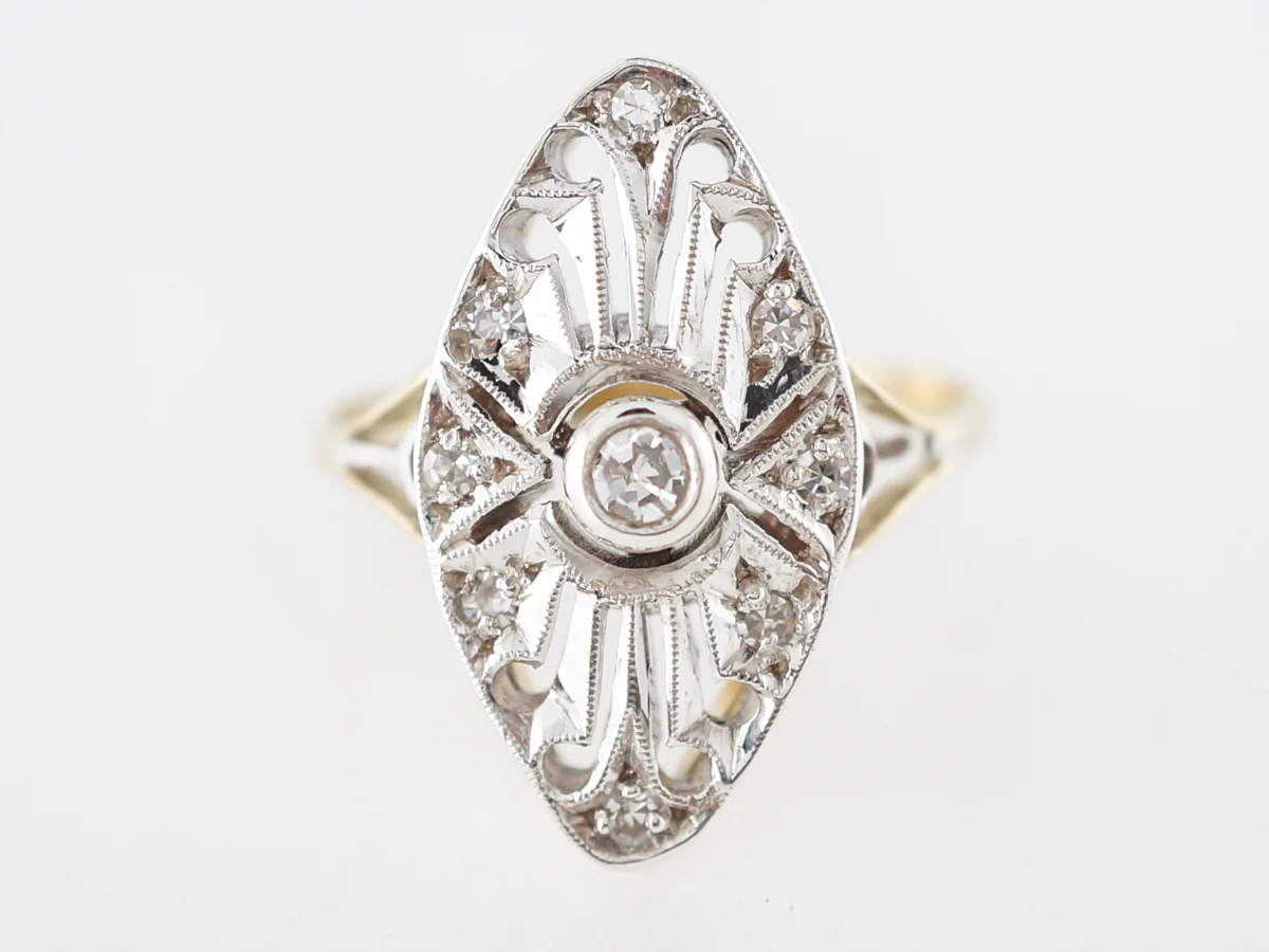 Antique Right Hand Ring Art Deco .30 Round Brilliant Cut Diamonds in 18k Yellow & White Gold
