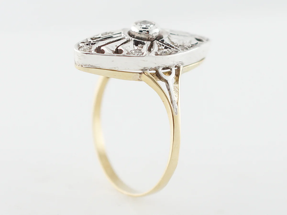 Antique Right Hand Ring Art Deco .30 Round Brilliant Cut Diamonds in 18k Yellow & White Gold - Image 5