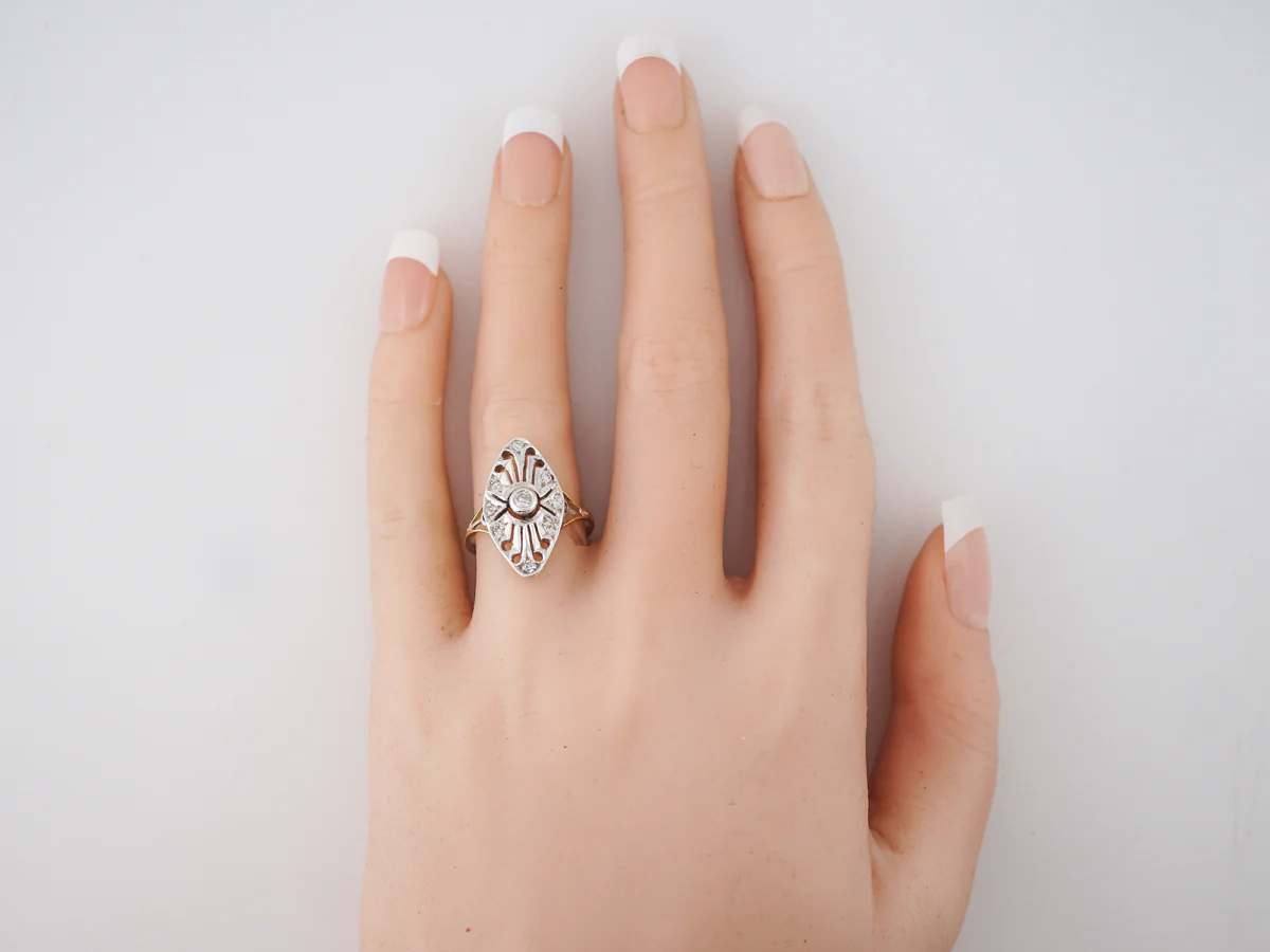 Antique Right Hand Ring Art Deco .30 Round Brilliant Cut Diamonds in 18k Yellow & White Gold - Image 6