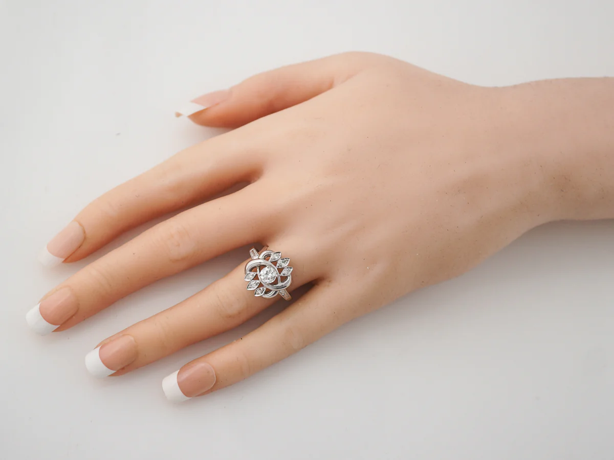 Vintage Right Hand Ring Art Deco .44 Old European Cut Diamond in 14k White Gold - Image 7