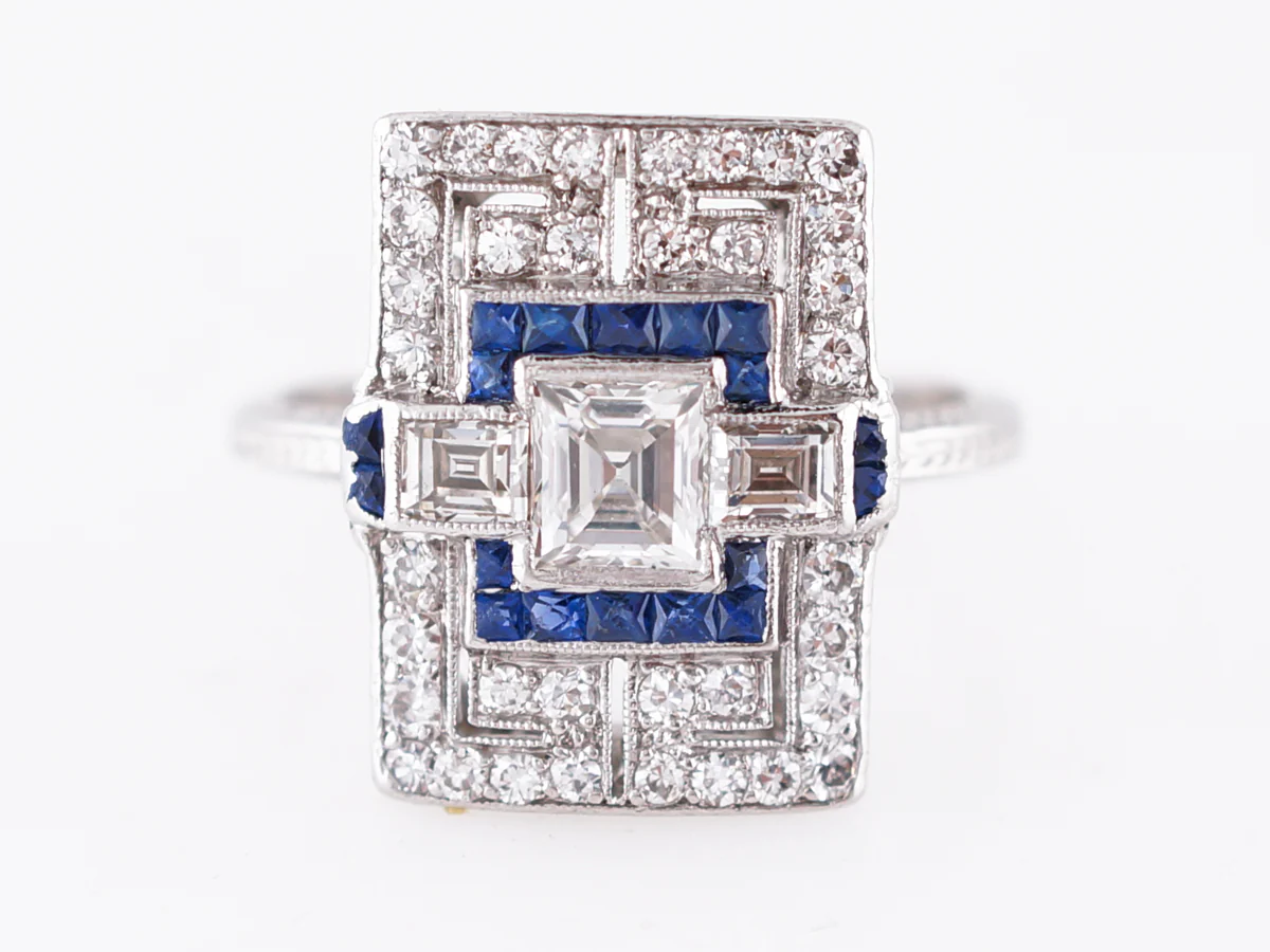 Antique Right Hand Ring Art Deco .47 Asscher Cut Diamond in Platinum
