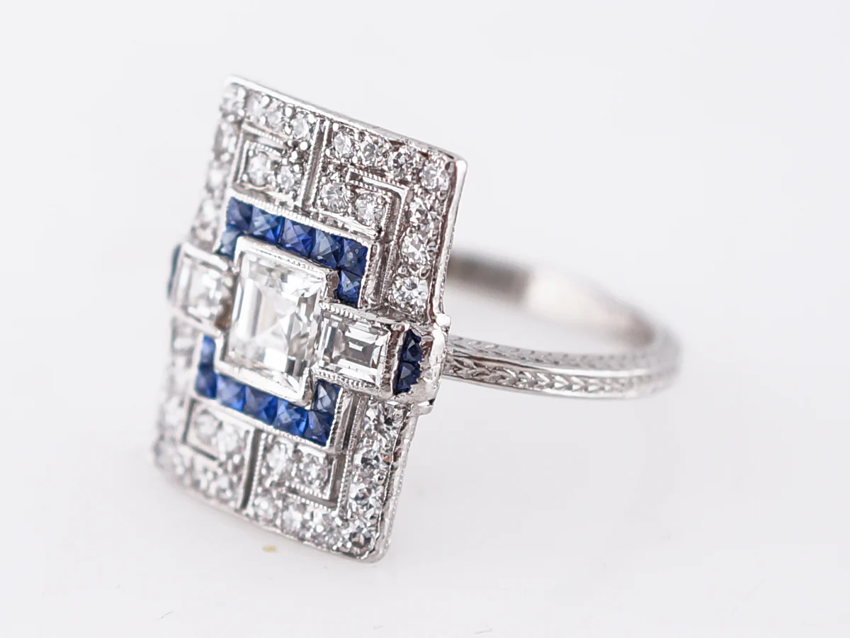 Antique Right Hand Ring Art Deco .47 Asscher Cut Diamond in Platinum - Image 2