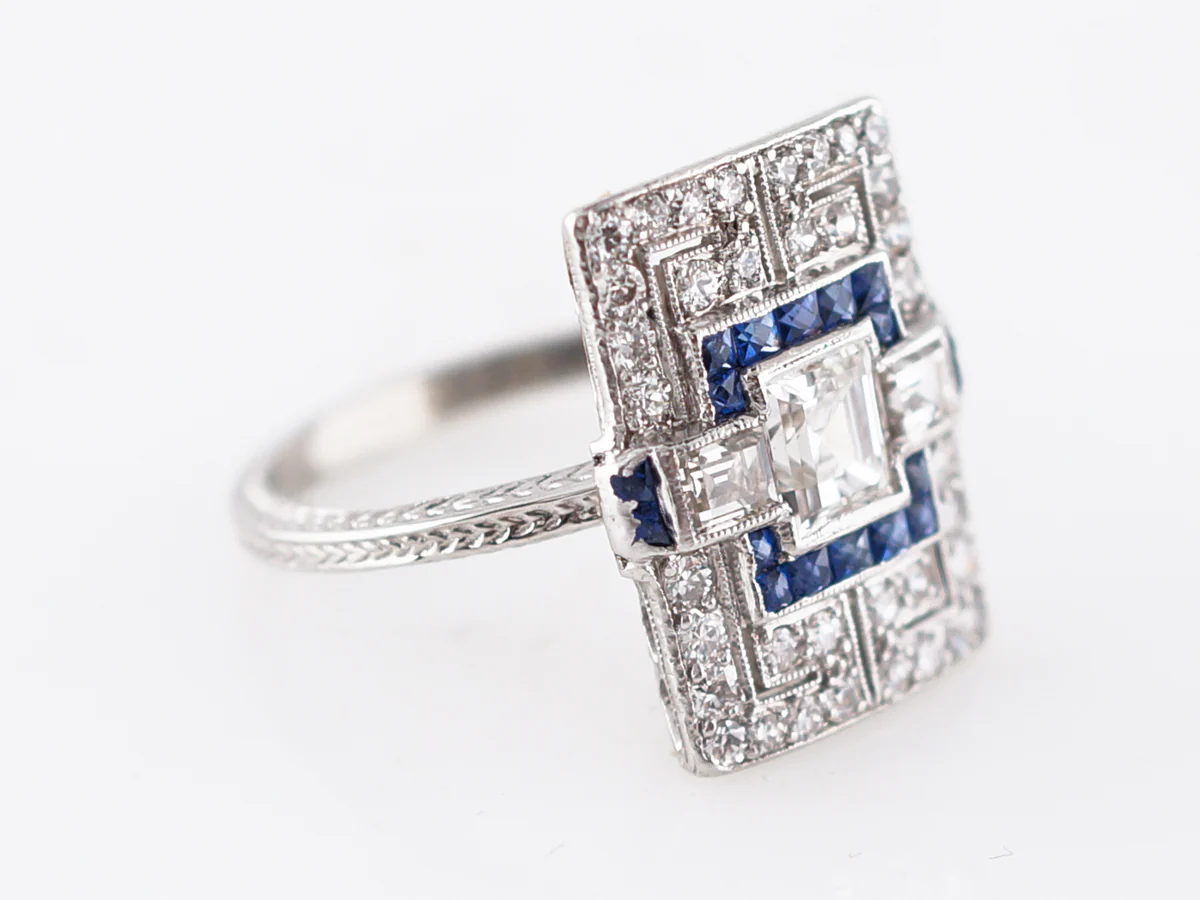 Antique Right Hand Ring Art Deco .47 Asscher Cut Diamond in Platinum - Image 3