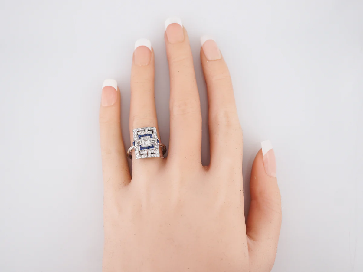 Antique Right Hand Ring Art Deco .47 Asscher Cut Diamond in Platinum - Image 6