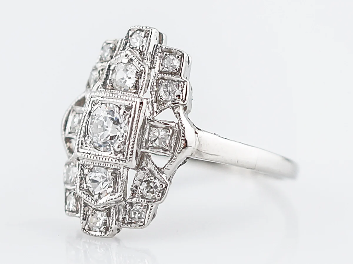 Antique Right Hand Ring Art Deco .48 Old Mine & Single Cut Diamonds in Platinum - Image 2